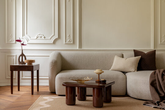Elegant and Minimalist Living Room Interior with Neutral Tones and Modern Furniture for Stylish Home Decor Concepts