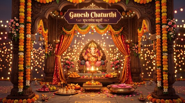 Lord Ganesha , Ganesh festival illustration of Lord Ganpati background for Ganesh Chaturthi festival of India