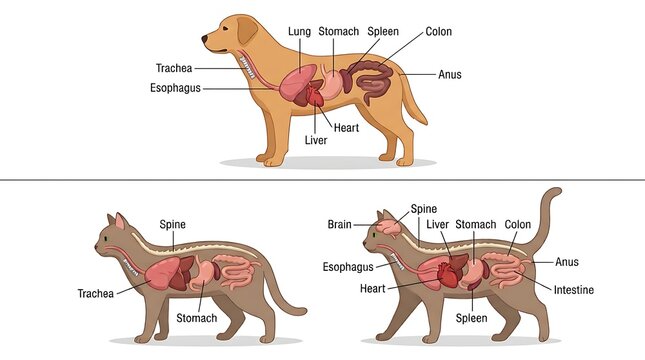 Comparative internal organ anatomy of dog and cat anatomy chart with veterinary