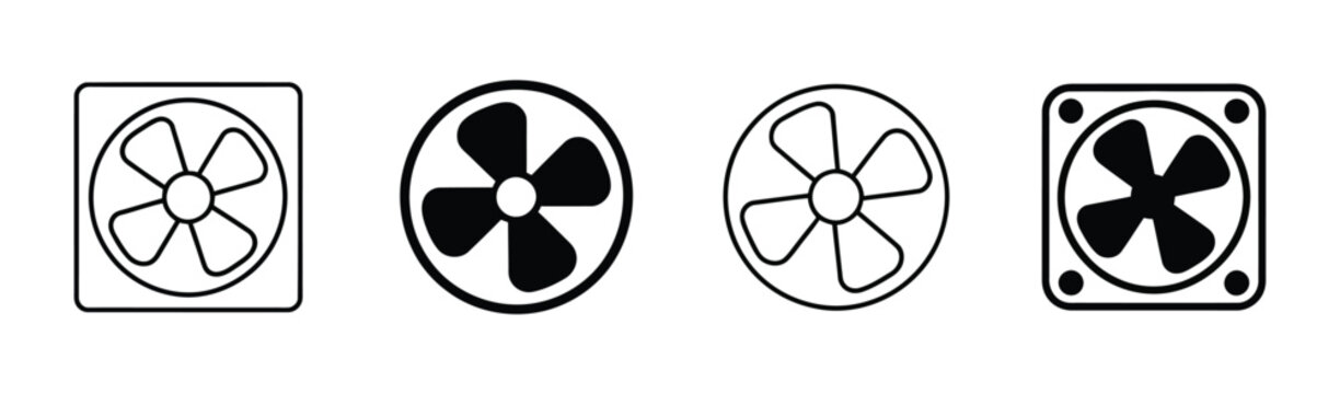 HVAC ventilation fan vector icons with air circulation, cooling, climate control and exhaust system symbols for industrial, residential and commercial design.
