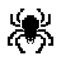 Fototapeta premium Pixel Art Spider Icon, Retro Game Style, Black Silhouette on White Background