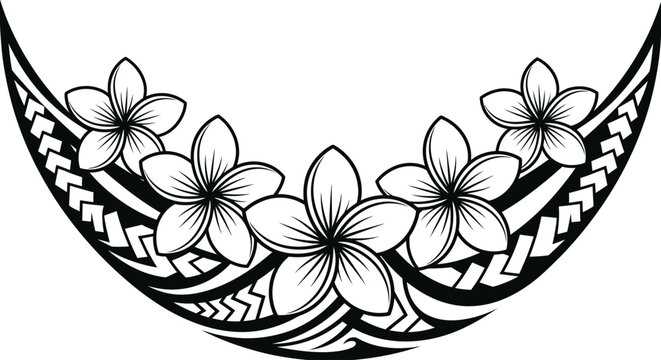 Plumeria Flowers with Polynesian Tribal Pattern Vector