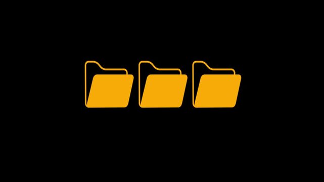 Animation of three yellow folders on a black background.The image suggests searching for or organizing digital files.