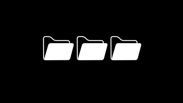 Animation of three yellow folders on a black background.The image suggests searching for or organizing digital files.