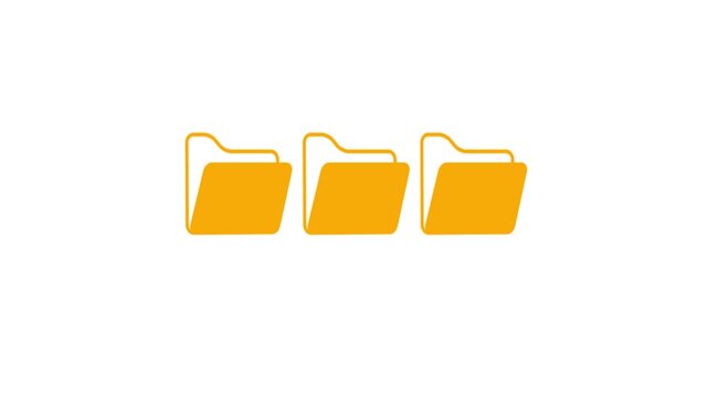 Animation of three yellow folders on a black background.The image suggests searching for or organizing digital files.