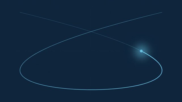 Blue lissajous curve with glowing trail, oscilloscope seamless loop background