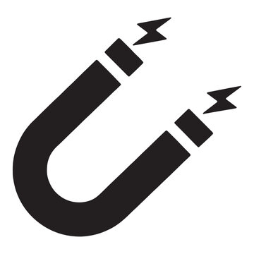 Black horseshoe magnet icon representing magnetic force and attraction concept for simple graphic
