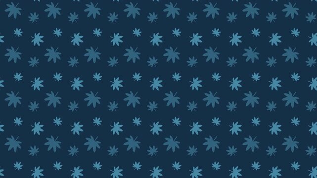 Blue japanese momiji maple leaves pattern scrolling, autumn seamless loop background