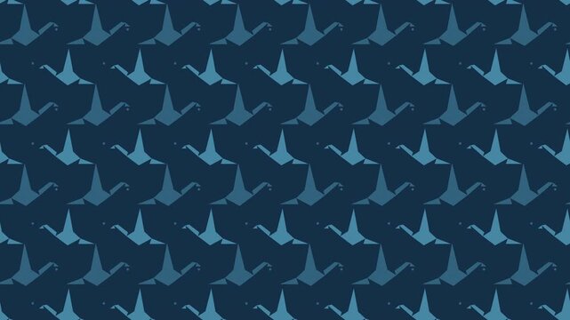 Blue japanese origami crane pattern scrolling, traditional seamless loop background