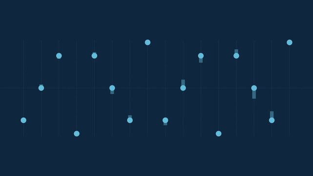 Blue pendulum wave dots swinging in sync, physics seamless loop background