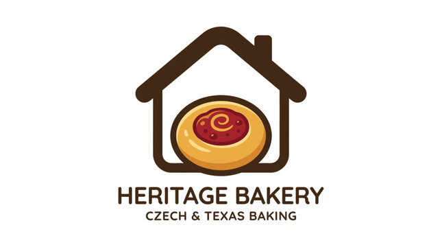 Bakery logo with a house icon and a traditional sweet kolache