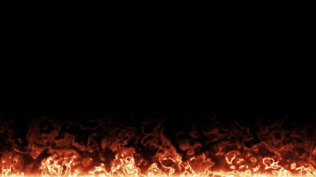 4k realistic burning fire flames bottom border motion graphics looping on black background for professional fiery video editing overlays
