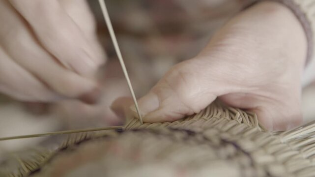 Hands Weaving Traditional Bon Odori Hat in Ugo Town Akita Prefecture J