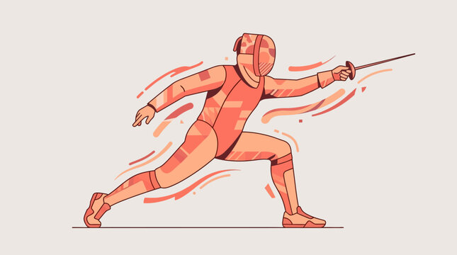 Dynamic Fencer Illustration in Geometric Vector Style