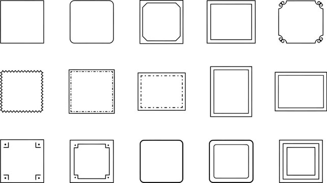 Collection of square frame and border designs in black and white
