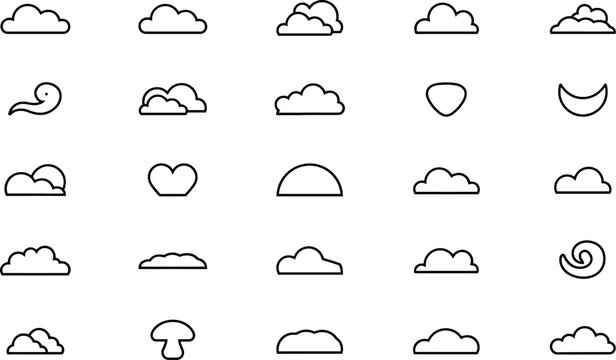 Minimalist weather icons set clouds sun moon and atmospheric elements