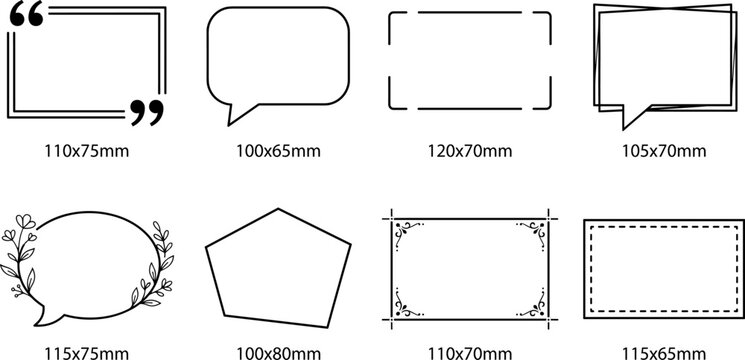 Text Frame and Speech Bubble Template Set with Dimensions Line Art Design Symbols