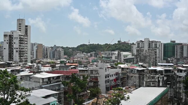 View over Macau from historical Fortaleza do Monte. Old fort is part of UNESCO heritage in Macau