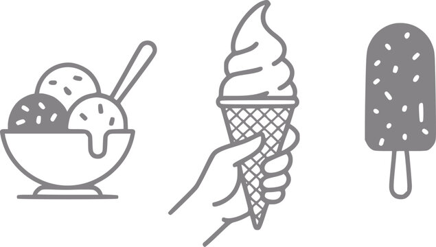 L&iacute;nea simple de postres de helado: bol, cono y paleta