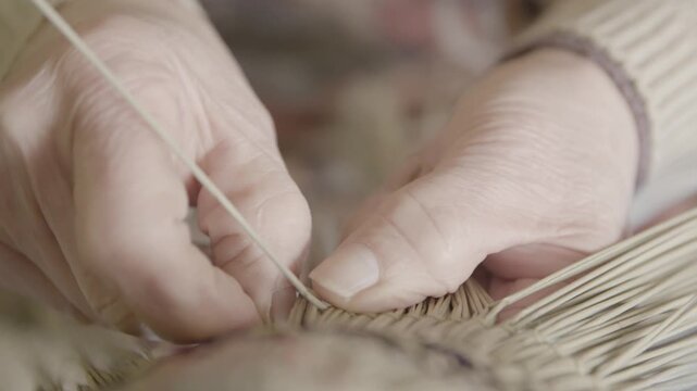 Hands Weaving Traditional Bon Odori Hat in Ugo Town Akita Prefecture J