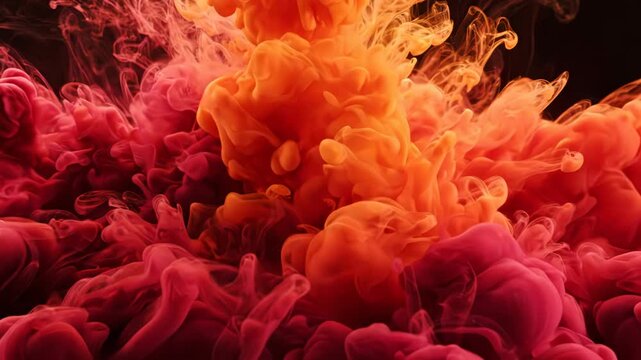 Abstract background of swirling red and orange ink clouds in water