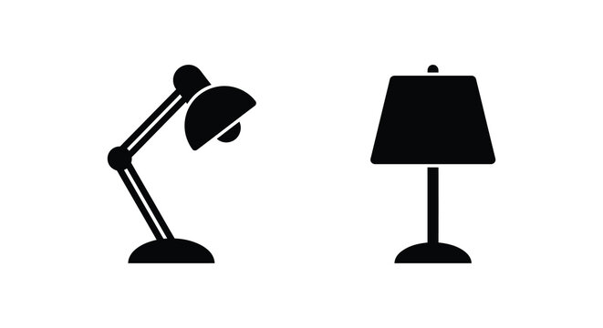 Desk Lamp And Table Lamp Silhouettes On A White Background