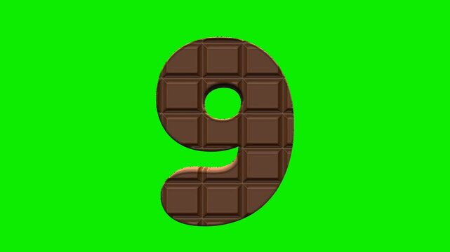 Chocolate numbers animation isolated on green screen background