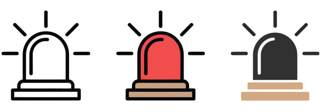 Police emergency light beacon icons set featuring siren warning alert safety security and emergency lighting symbols, vector design.