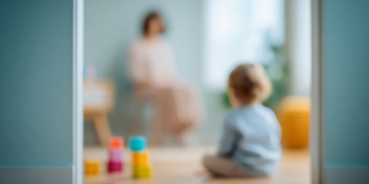 Child playing with blocks in living room
