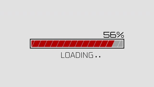 Red progress bar animation increasing percentage on clean white background minimal flat design. 4K Video