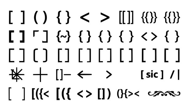 Black Bracket Vector Icon Set with Square Curly Round and Angle Brackets