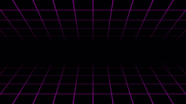 Retro 80s synthwave grid moving in digital neon space with purple perspective lines. 4K Video