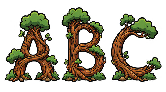 Whimsical Twisted Tree Letter A - Cartoon Style Nature Alphabet