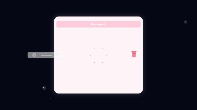 Animated message box notification UI with cute fruit icons on dark screen