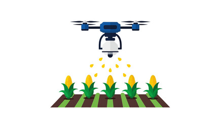 Naklejka premium Agricultural Drone Spraying Corn Field Illustration - Smart Farming and Precision Agriculture Concept