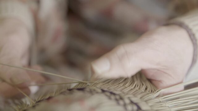 Hands Weaving Traditional Bon Odori Hat in Ugo Town Akita Prefecture J