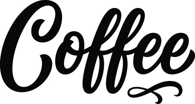 Coffee Elegant Calligraphy Script Lettering with Decorative Swirl Black Typography Design on Transparent Background for Cafe and Beverage Quote