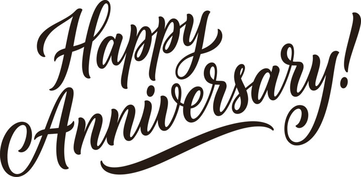 Happy Anniversary Elegant Calligraphy Script Lettering Black Handwritten Typography Design on Transparent Background for Celebration Greeting Card