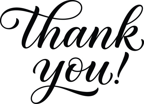 Thank You Elegant Calligraphy Script Lettering Black Handwritten Typography Design on Transparent Background for Gratitude and Greeting Card