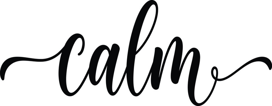 Calm Elegant Calligraphy Script Lettering with Decorative Swirls Black Typography Design on Transparent Background for Wellness and Mindfulness Quote
