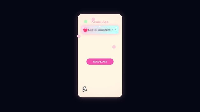 Mobile app interface design with a button to send love and success alert