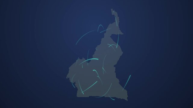 Cameroon Map with Glowing Light Connections Flowing Between Provinces Across the Country