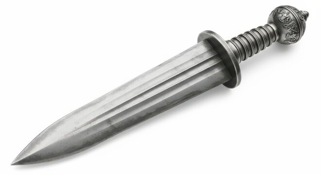Ancient Roman Pugio Dagger Isolated on White Background - Historical Steel Weapon Replica