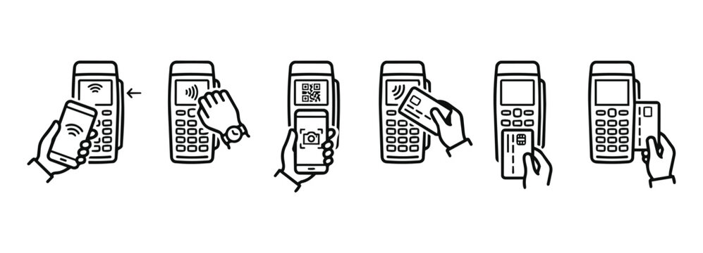 Contactless payment terminal transactions set with terminal contactless smartphone transaction business shopping commerce checkout