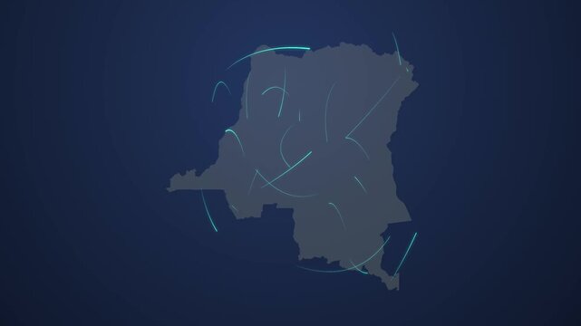 Congo Map with Bright Light Trails Connecting Regions Across the Country