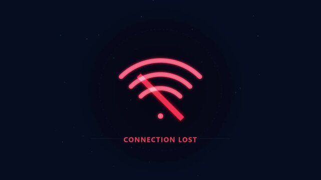 WiFi signal connection lost and network error animation on dark screen