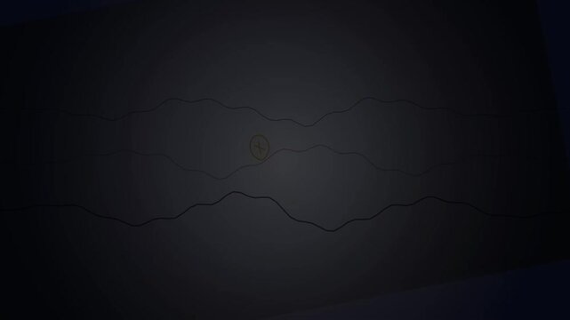 Abstract digital motion graphic with vibrating wave lines and center icon