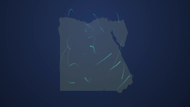 Egypt Map with Glowing Light Connections Flowing Between Prefectures Across the Country