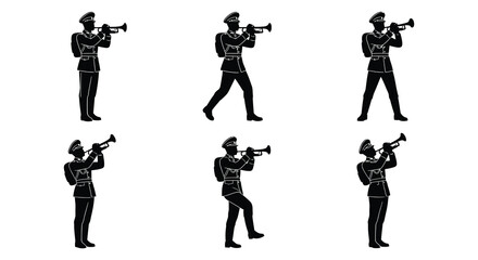 Trumpet player silhouettes black vector graphics on white background © MDAliAkbor