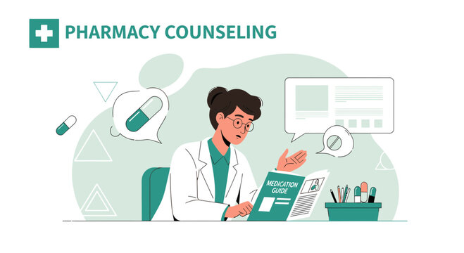 Pharmacist Consulting Patient on Medication Guide, Healthcare Concept